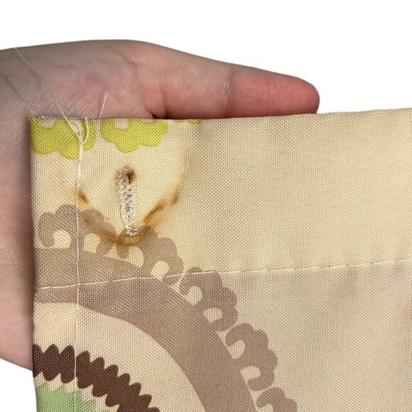 Tan Brown Green Circles Polka Dot Fabric Shower Curtain w Clear Plastic Rings - Picture 2 of 3